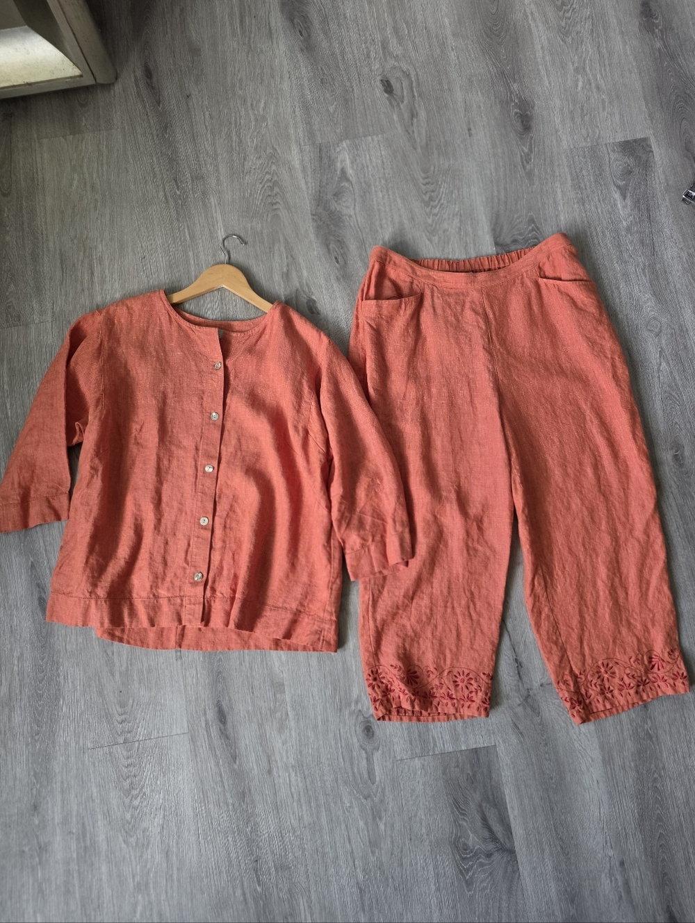 Sigrid Olsen Sport 100% Linenorange tangerine 2-piece  pant suit 1X